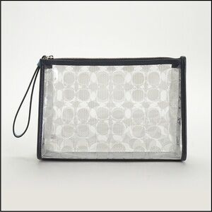 Rare Coach Navy Leather Clear Plastic Cosmetic bag Clutch